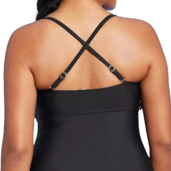 NWT Kona Sol Women's Crochet Flounce Bandeau One Piece Swimsuit Black Size M - Picture 4 of 12